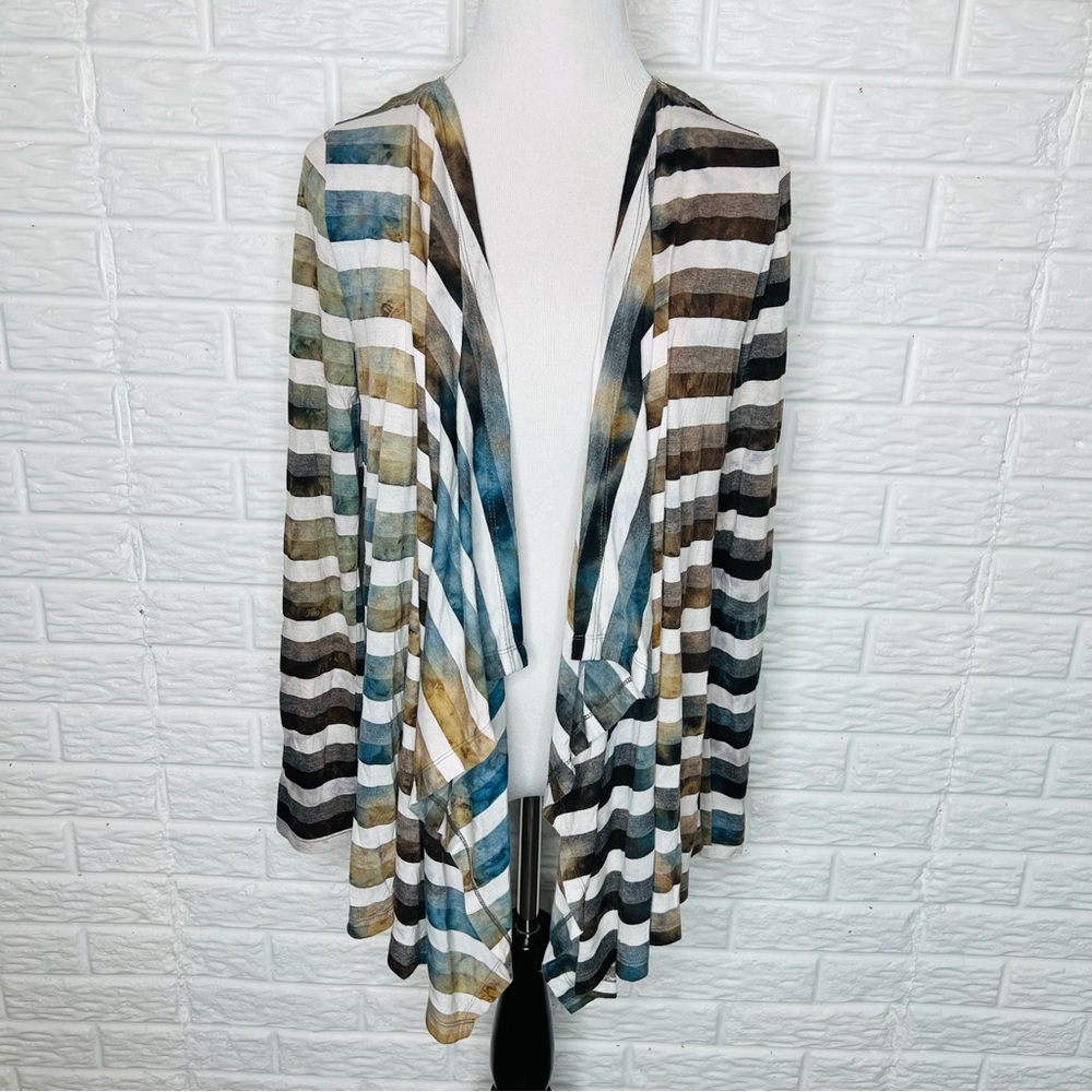 CALVIN KLEIN NWT Watercolor Stripe Featherlight Waterfall Cardigan Size M